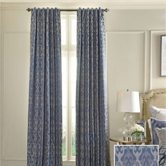 BEAUTYREST Normandy Jacquard Lapis Curtain Panels Blue Pair Set 2 52 in x 84 NWT - Picture 1 of 10